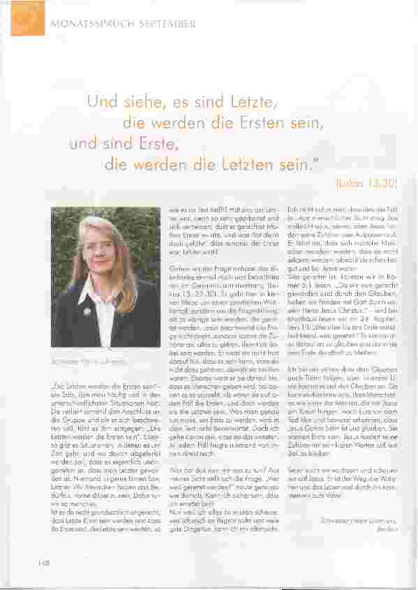 Vorschauseite 1: Und siehe, es sind Letzte, die werden die Ersten sein, und sind Erste, die werden die Letzten sein.