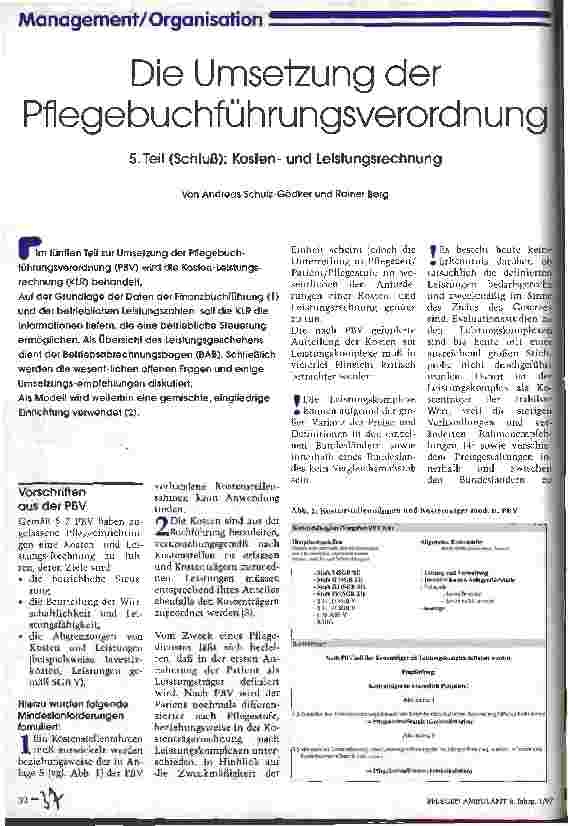 Vorschauseite 1: Die Umsetzung der Pflegebuchführungsverordnung 5. Teil (Schluß): Kostenund Leistungsrechnung