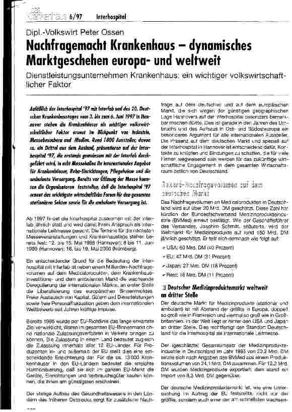 Vorschauseite 1: Nachfragemacht Krankenhaus - dynamisches Marktgeschehen europaund weltweit