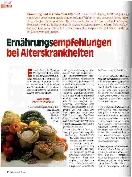 Vorschauseite 1: Ernährungsempfehlungen bei Alterskrankheiten