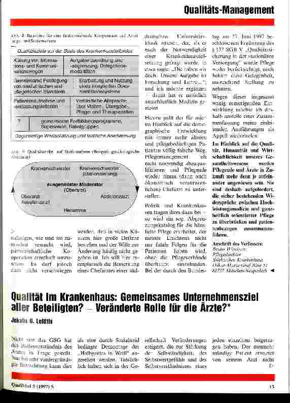 Vorschauseite 1: Qualität im Krankenhaus: Gemeinsames Unternehmensziel aller Beteiligten? Veränderte Rolle für die Ärzte?