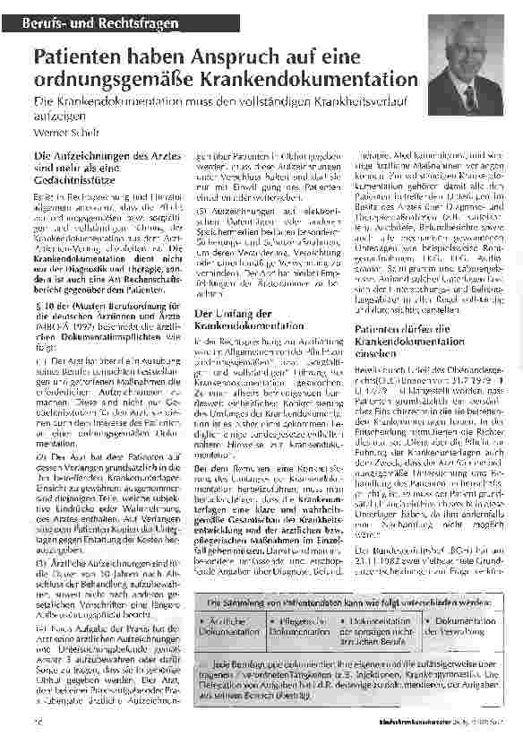 Vorschauseite 1: Patienten haben Anspruch auf eine ordnungsgemäße Krankendokumentation