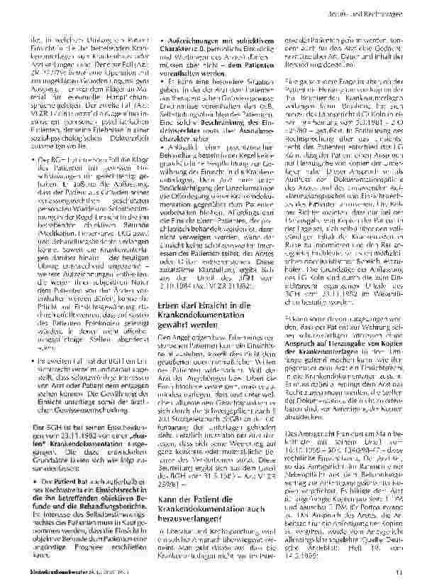 Vorschauseite 2: Patienten haben Anspruch auf eine ordnungsgemäße Krankendokumentation