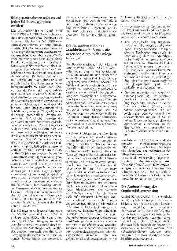 Vorschauseite 3: Patienten haben Anspruch auf eine ordnungsgemäße Krankendokumentation