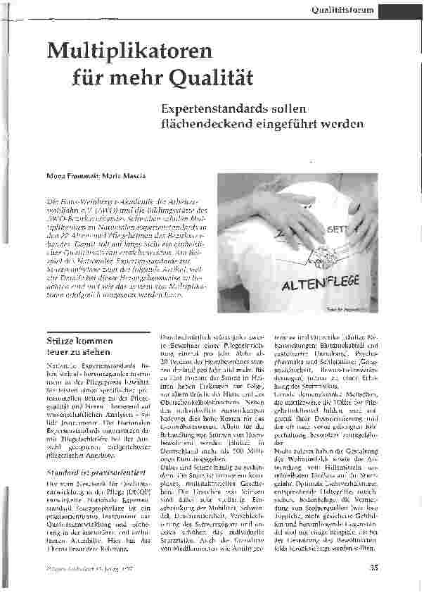 Vorschauseite 1: Multiplikatoren für mehr Qualität - Expertenstandards sollen flächendeckend eingeführt werden