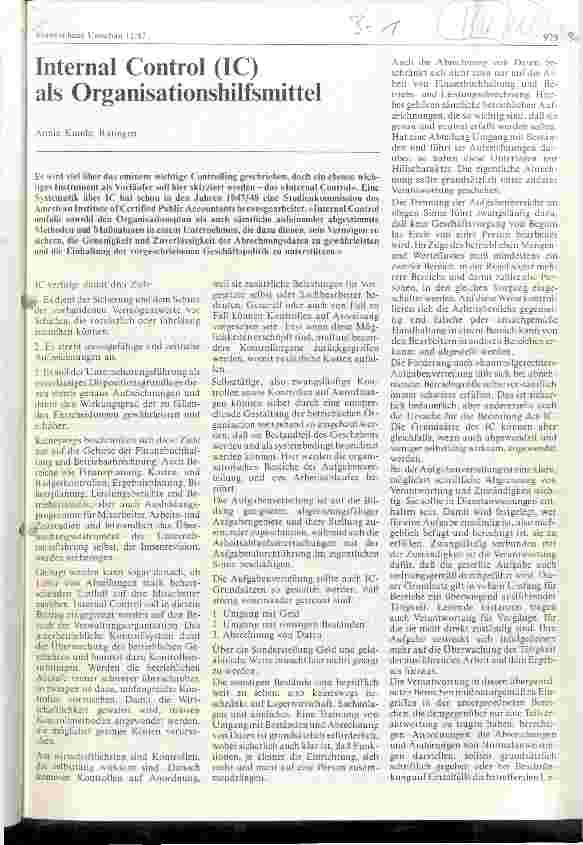 Vorschauseite 1: Internal Control (IC) als Organisationsmhilfsmittel