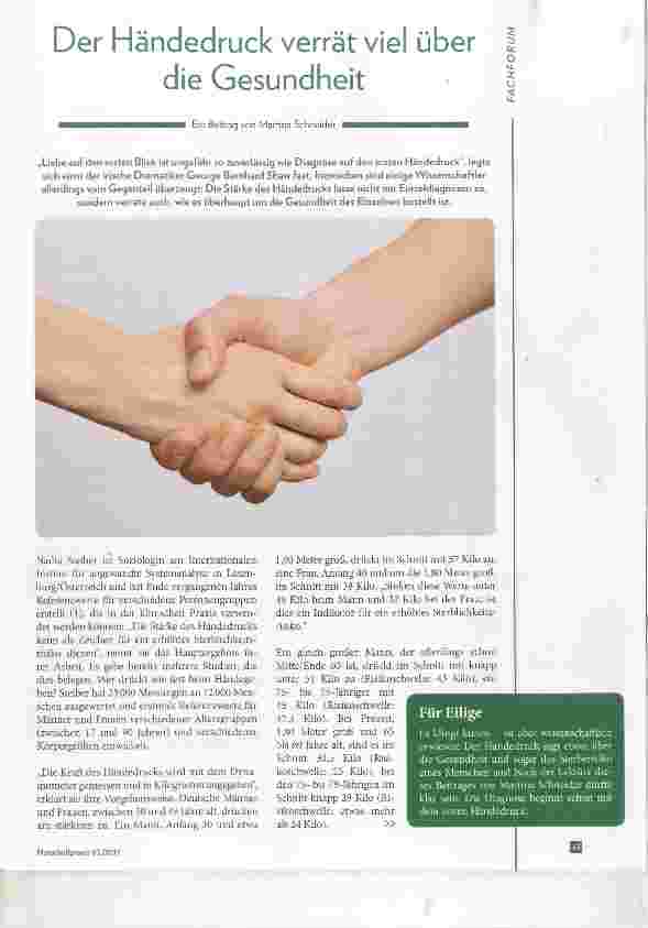 Vorschauseite 1: Der Händedruck verrät viel über die Gesundheit