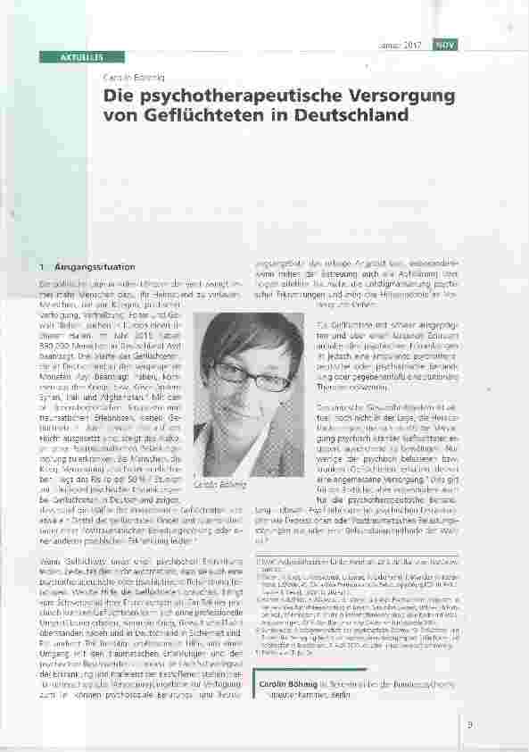 Vorschauseite 1: Die psychotherapeutische Versorgung von Geflüchteten in Deutschland