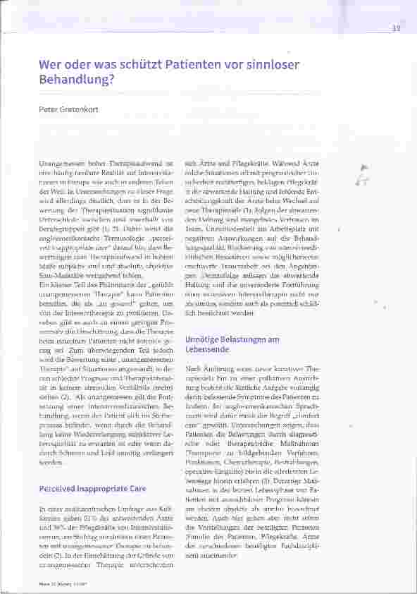Vorschauseite 1: Wer oder was schützt Patienten vor sinnloser Behandlung?