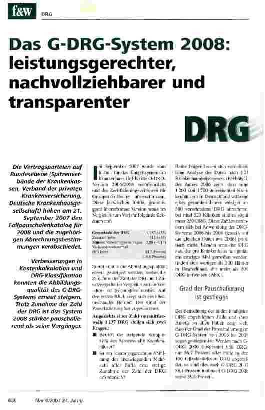 Vorschauseite 1: Das G-DRG-System 2008 leistungsgerechter, nachvollziehbarer und transparenter