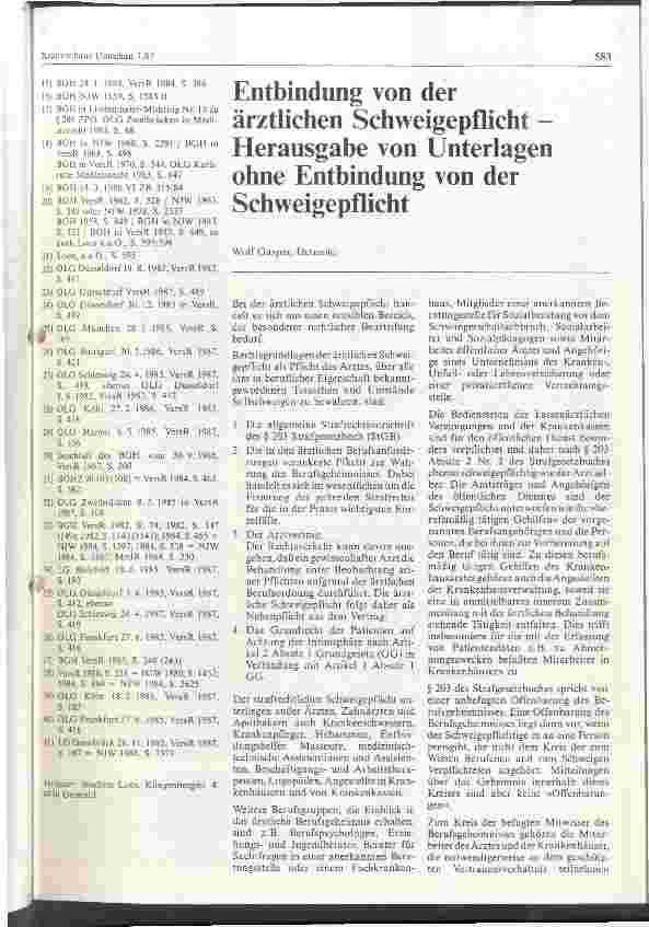 Vorschauseite 1: Entbindung von der ärztlichen Schweigepflicht - Herausgabe von Unterlagen ohne Entbindung von der Schweigepflicht