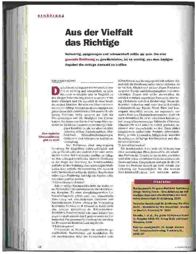 Vorschauseite 1: Aus der Vielfalt das Richtige Ernährung