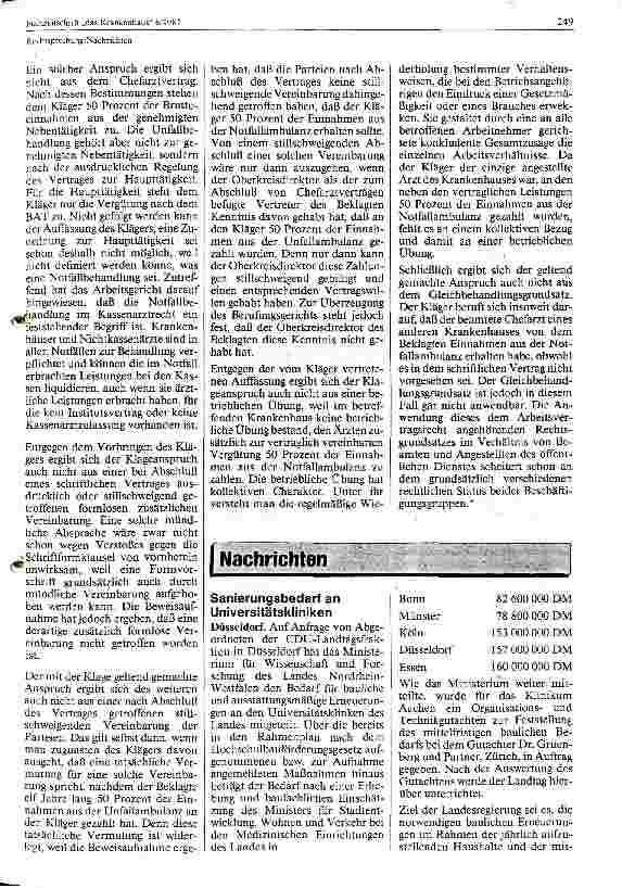 Vorschauseite 2: Einnahmen aus Notfallambulanzen Auslegung eines Chefarztvertrages