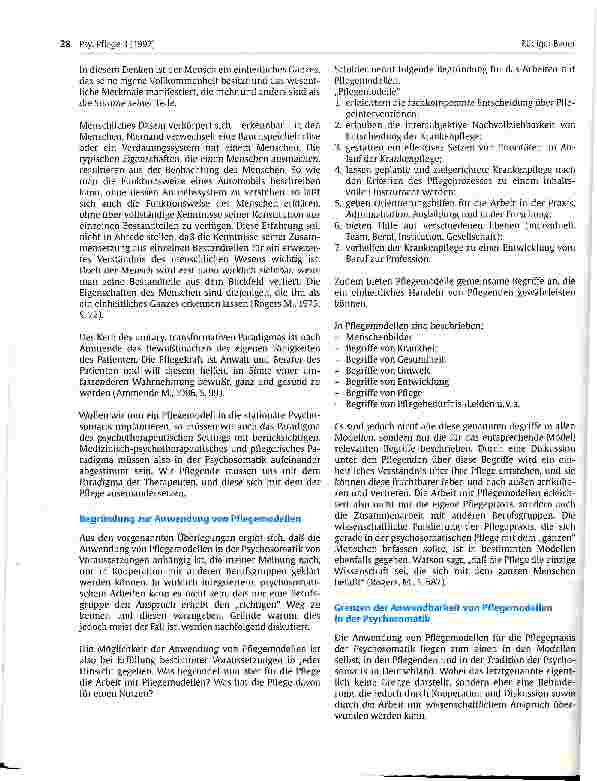 Vorschauseite 5: Möglichkeiten und Grenzen der Anwendbarkeit von Pflegemodellen in der psychosomatischen Krankenpflege