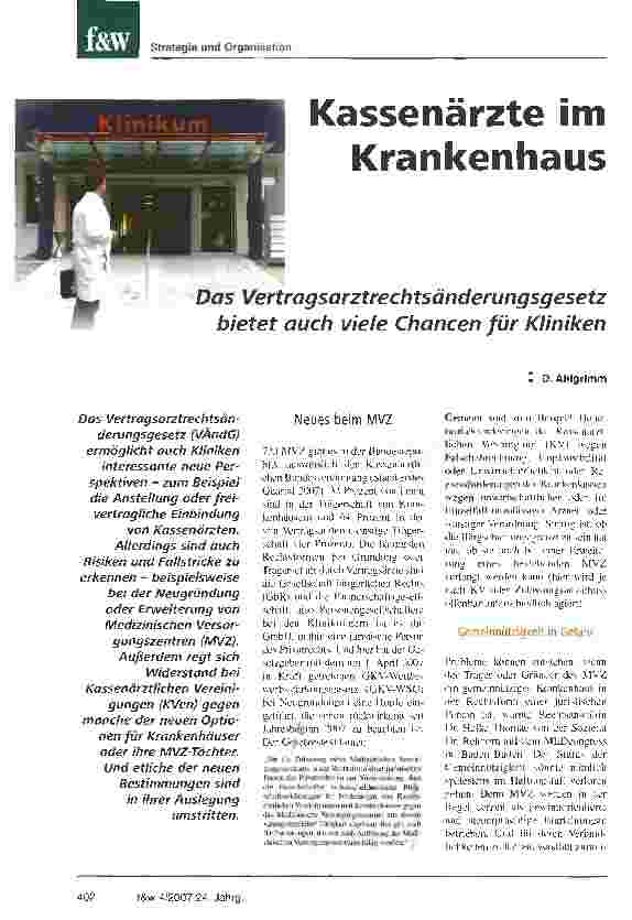 Vorschauseite 1: Kassenärzte im Krankenhaus