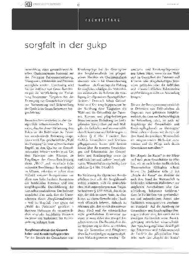 Vorschauseite 2: Sorgsfalt in der Gesundheitsund Krankenpflege - haftungsrechtlicher Maßstab für Qualität?
