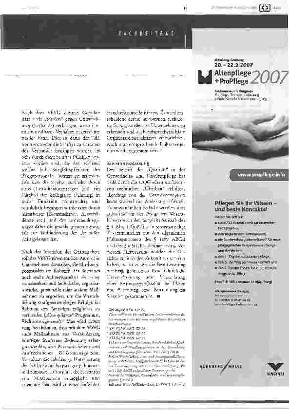 Vorschauseite 5: Sorgsfalt in der Gesundheitsund Krankenpflege - haftungsrechtlicher Maßstab für Qualität?