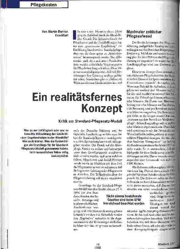 Vorschauseite 1: Ein realitätsfernes Konzept Kritik am Standard-Pflegesatz-Modell