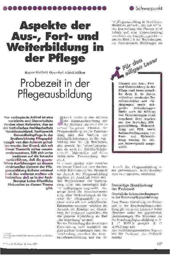 Vorschauseite 1: Aspekte der Aus-, Fortund Weiterbildung in der Pflege Probezeit in der Pflegeausbildung