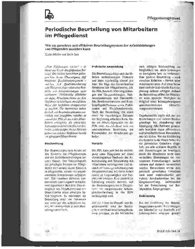 Vorschauseite 1: Periodische Beurteilung von Mitarbeitern im Pflegedienst