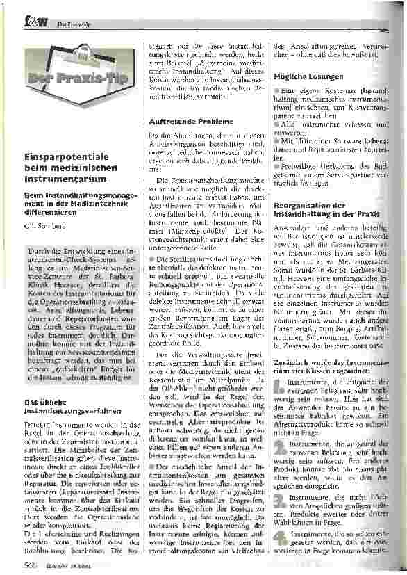 Vorschauseite 1: Einsparpotentiale beim medizinischen Instrumentarium Beim Instandhaltungsmanagement in der Medizintechnik differenzieren