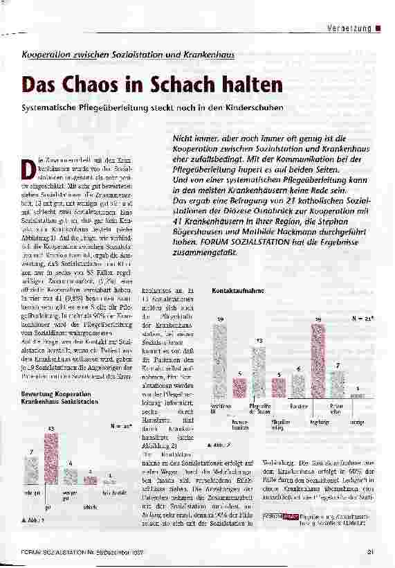 Vorschauseite 1: Das Chaos in Schach halten Kooperation zwischen Sozialstation und Krankenhaus Systematische Pflegeüberleitung steckt noch in den Kinderschuhen