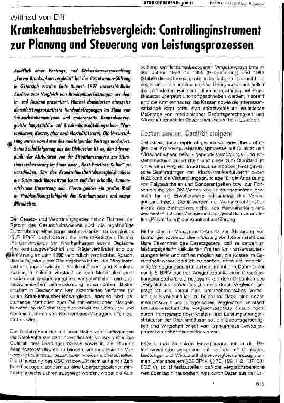 Vorschauseite 1: Krankenhausbetriebsvergleich: Controllinginstrument zur Planung und Steuerung von Leistungsprozessen
