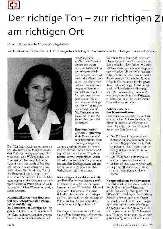Vorschauseite 1: Der richtige Ton - zur richtigen Zeit - am richtigen Ort Kommunikation aus der Sicht einer Pflegehelferin