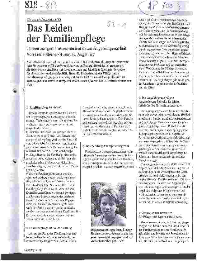 Vorschauseite 1: Das Leiden der Familienpflege / Thesen zur gemeinwesenorientierten Angehörigenarbeit