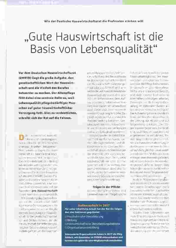 Vorschauseite 1: Gute Hauswirtschaft ist die Basis von Lebensqualität