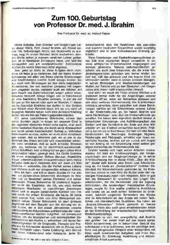 Vorschauseite 1: Zum 100. Geburtstag von Professor Dr. med. J. Ibrahim