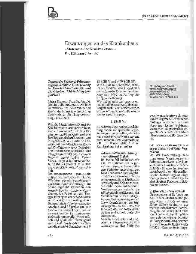 Vorschauseite 1: Erwartungen an das Krankenhaus - Statement der Krankenkassen -