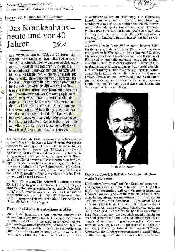 Vorschauseite 1: Das Krankenhausheute und vor 40 Jahren