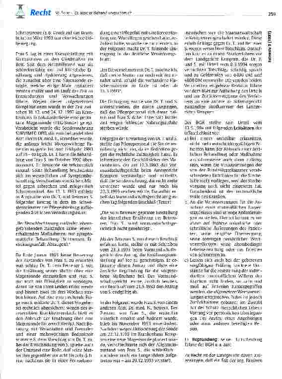 Vorschauseite 2: Bei einem unheilbar erkrankten, nicht mehr entscheidungsfähigen Patienten kann der Behandlungsabbruch zulässig sein