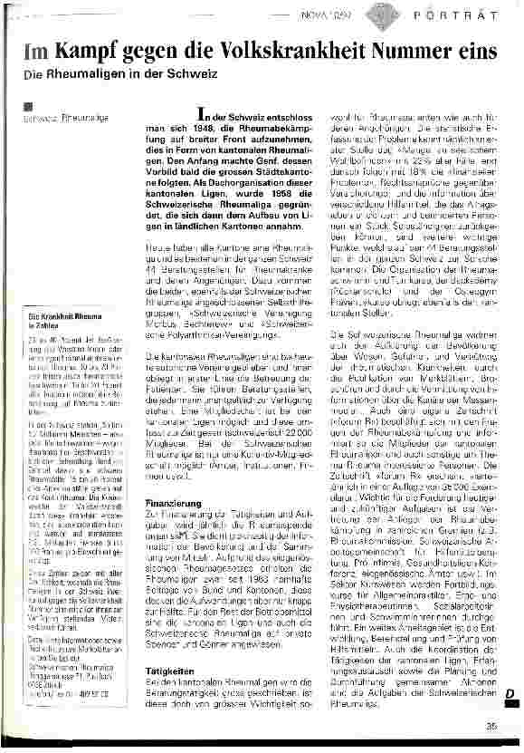 Vorschauseite 1: Im Kampf gegen die Volkskrankheit Nummer eins Die Rheumaligen in der Schweiz