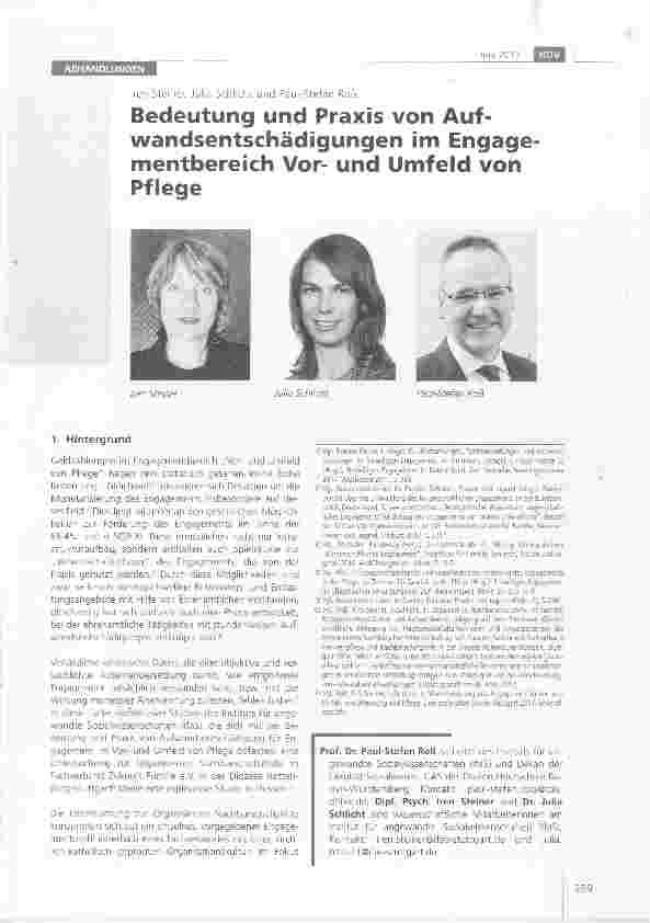 Vorschauseite 1: Bedeutung und Praxis von Aufwandsentschädigungen im Engagementbereich Vorund Umfeld von Pflege