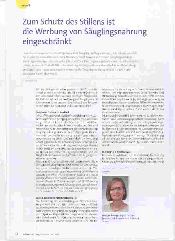 Vorschauseite 1: Zum Schutz des Stillens ist die Werbung von Säuglingsnahrung eingeschränkt