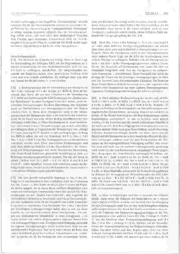 Vorschauseite 3: Drittanfechtung der Genehmigung der belristeten Verlängerung einer Dialysezweigpraxis durch Hauptpraxis in der Versorgungsregion der Nebenbetriebsstätte Beteiligung der Krankenkas…