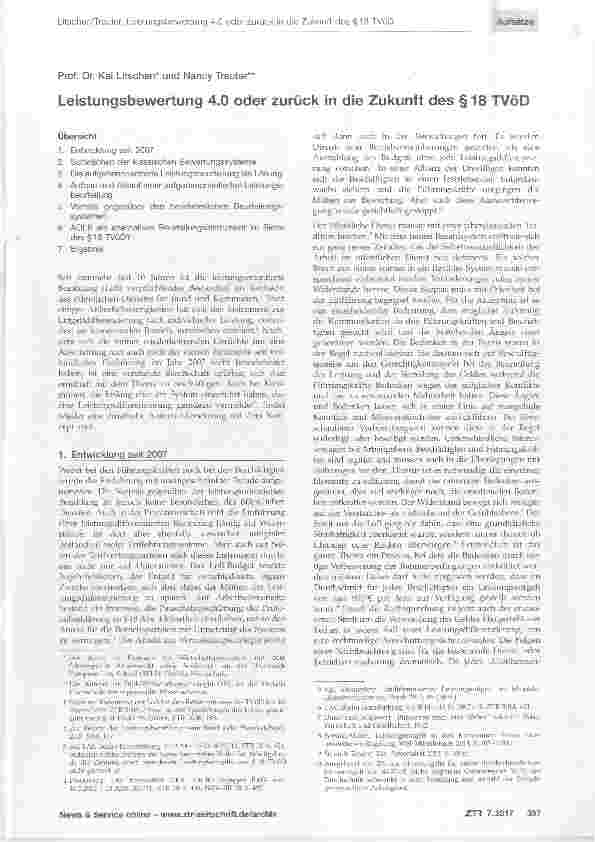 Vorschauseite 1: Leistungsbewertung 4.0 oder zurück in die Zukunft des §18 TVöD
