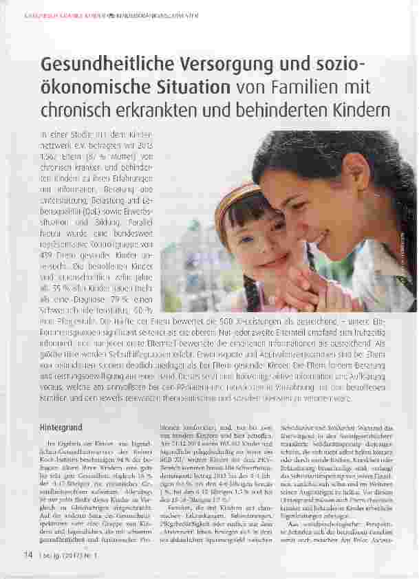 Vorschauseite 1: Gesundheitliche Versorgung und sozioökonomische Situation von Familien mit chronisch erkrankten und behinderten Kindern