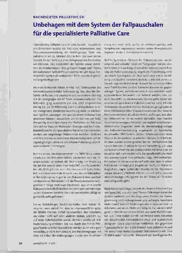 Vorschauseite 1: Unbehagen mit dem System der Fallpauschalen für die spezialisierte Palliative Care