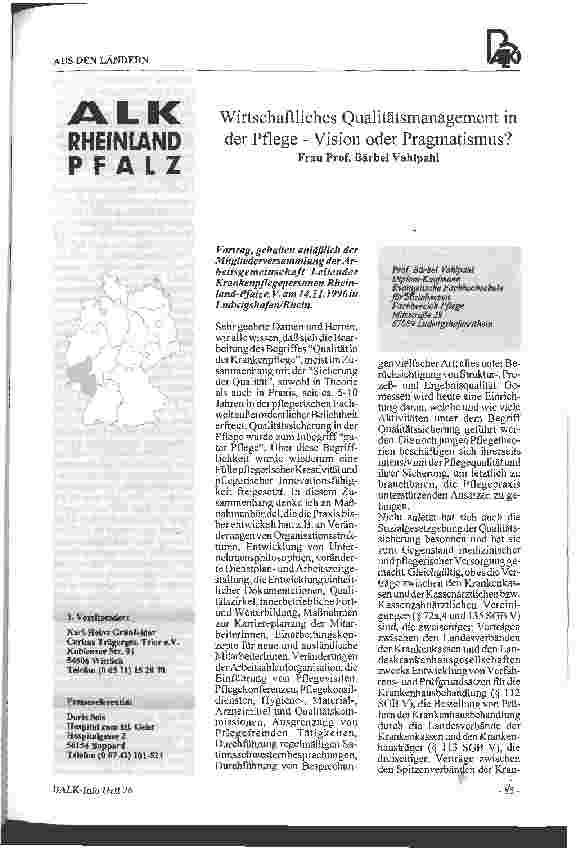 Vorschauseite 1: Wirtschaftliches Qualitätsmanagement in der Pflege - Vision oder Pragmatismus?