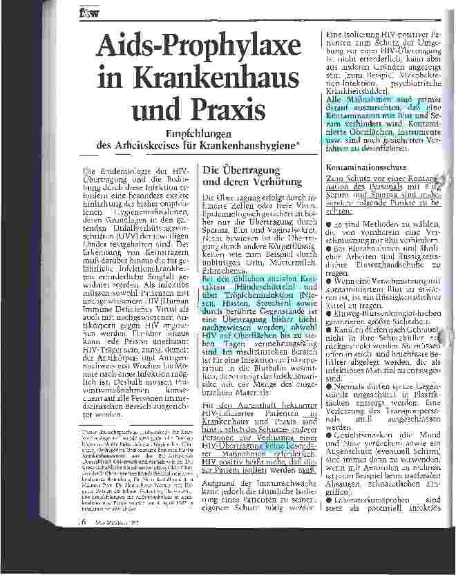 Vorschauseite 1: Aids-Prophylaxe in Krankenhaus u. Praxis Empfehlung des Arbeitskreises für Krankenhaushygiene