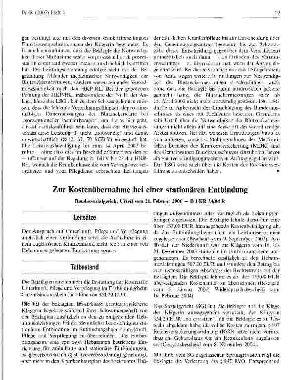 Vorschauseite 1: Zur Kostenübernahme bei einer stationären Entbindung