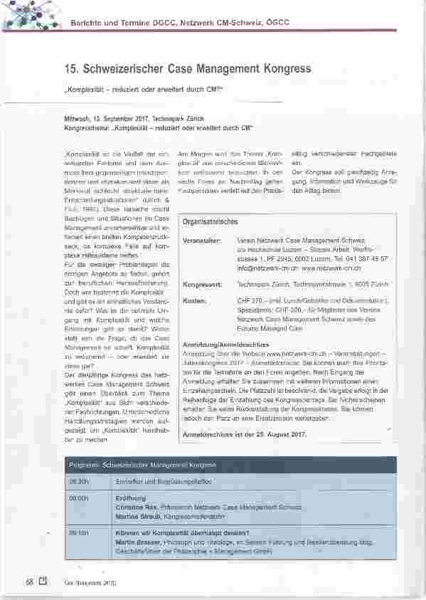 Vorschauseite 1: Schweizerischer Case Management Kongress