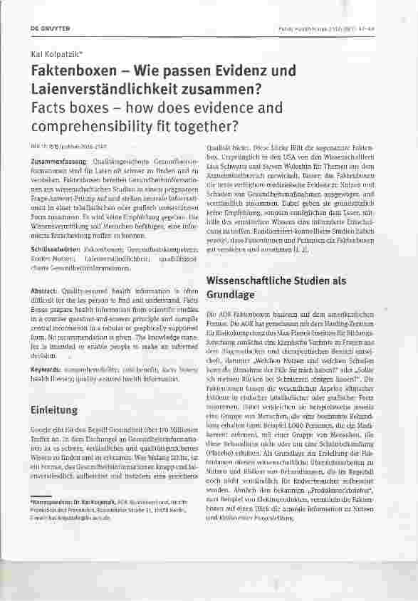 Vorschauseite 1: Faktenboxen Wie passen Evidenz und Laienverständlichkeit zusammen?Facts boxes how does evidence and comprehensibility fit together?