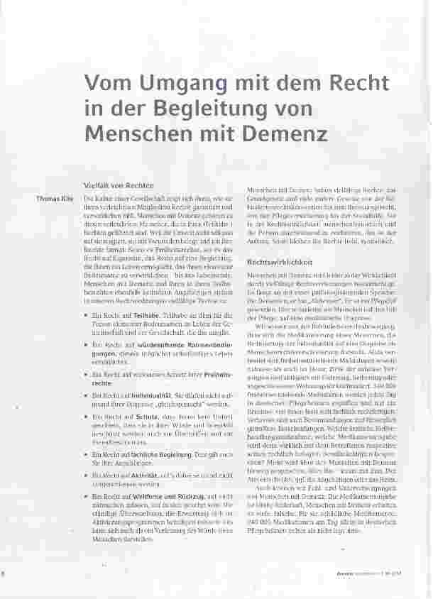 Vorschauseite 1: Vom Umgang mit dem Recht in der Begleitung von Menschen mit Demenz