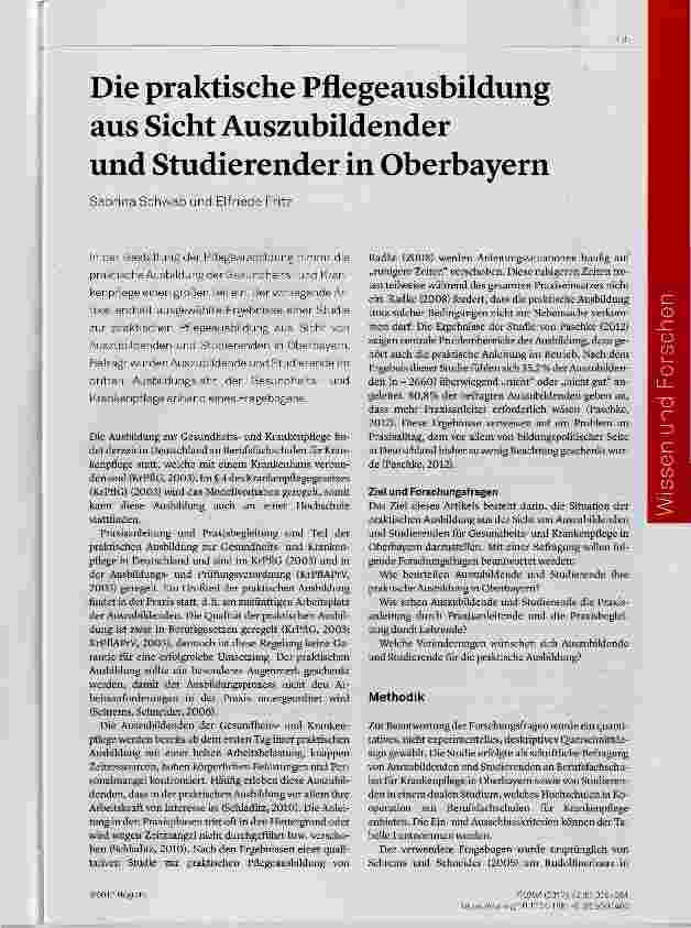 Vorschauseite 1: Die praktische Pflegeausbildung aus Sicht Auszubildender und Studierender in Oberbayern