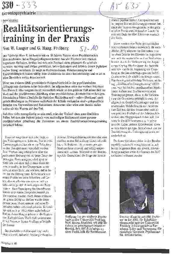 Vorschauseite 1: Realitätsorientiertungstraining in der Praxis