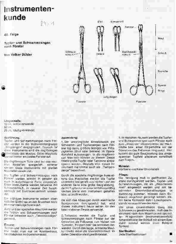 Vorschauseite 1: Instrumentenkunde 48. Folge: Tupferund Schwammzangen nach Förster